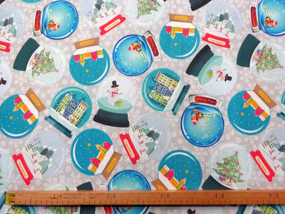 Poťahovka sivá "vianočné gule, vločky" 