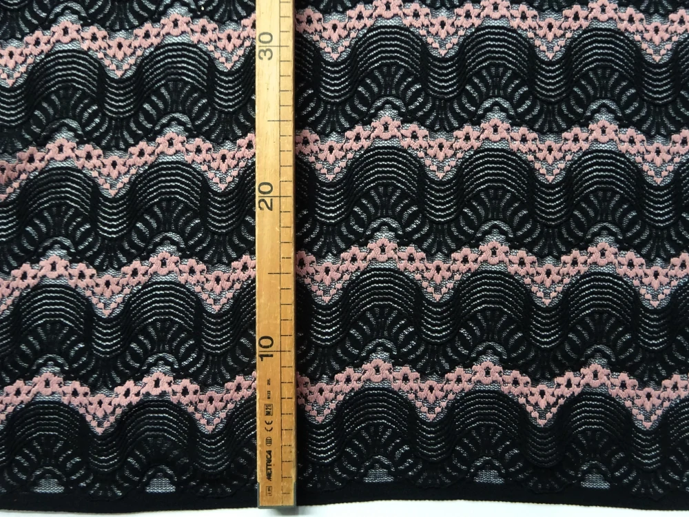 Krajka elastická čierna "staroružové kvety" 