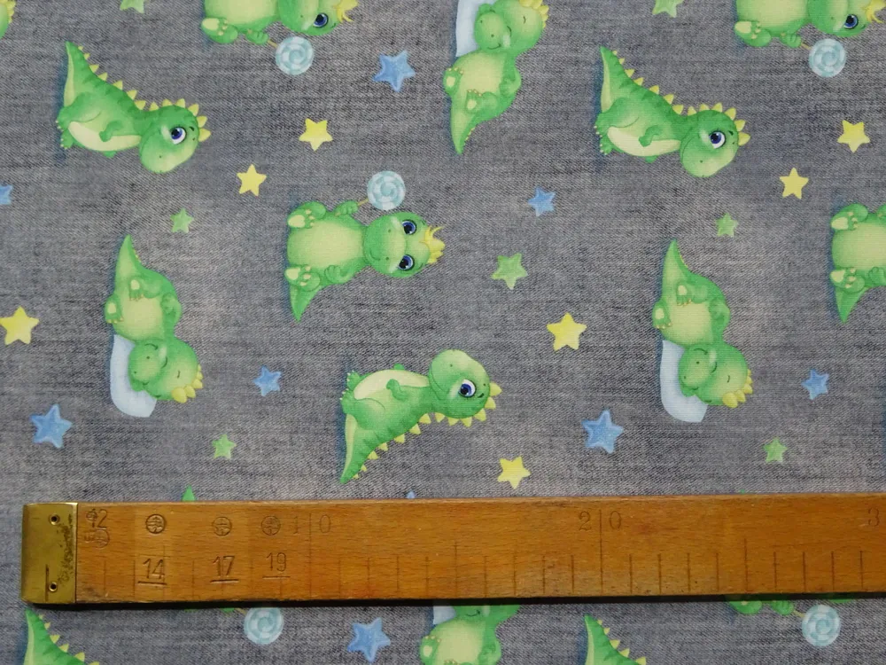 Úplet sivý denim "dinosaurus, hviezdička" - počesaný