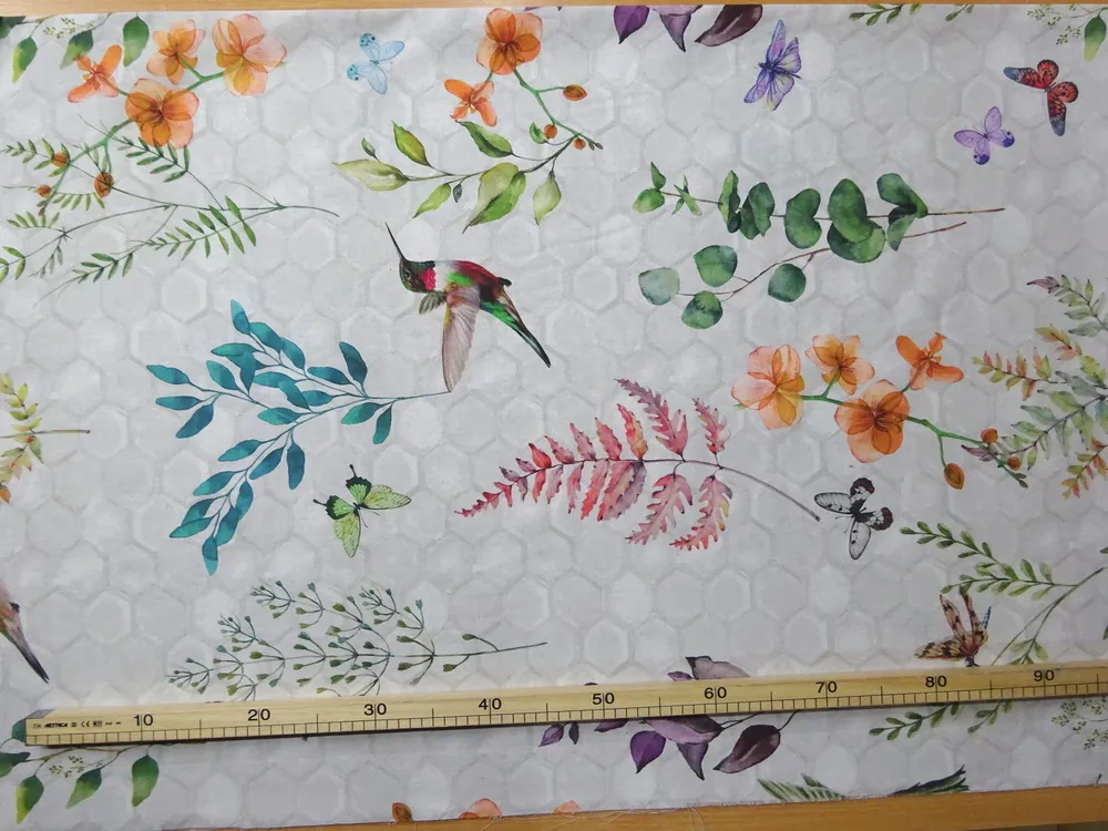 Poťahovka sivá "vtáčik, motýľ, listy" 