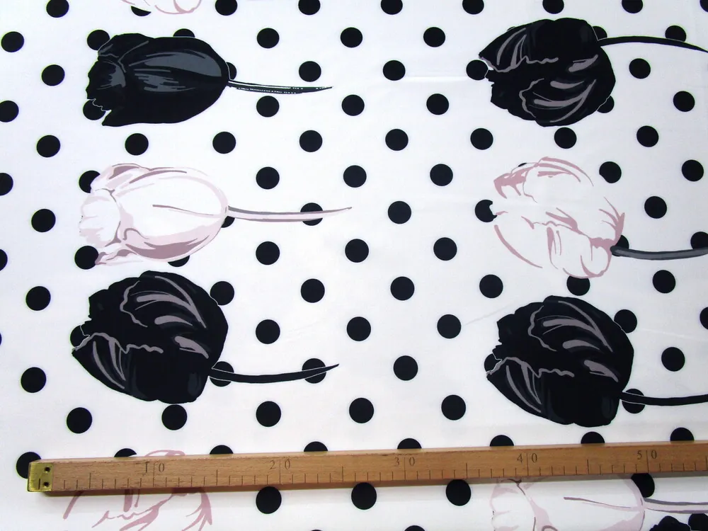 Šatovka smotanovo-čierna "kvety, bodky" - raport