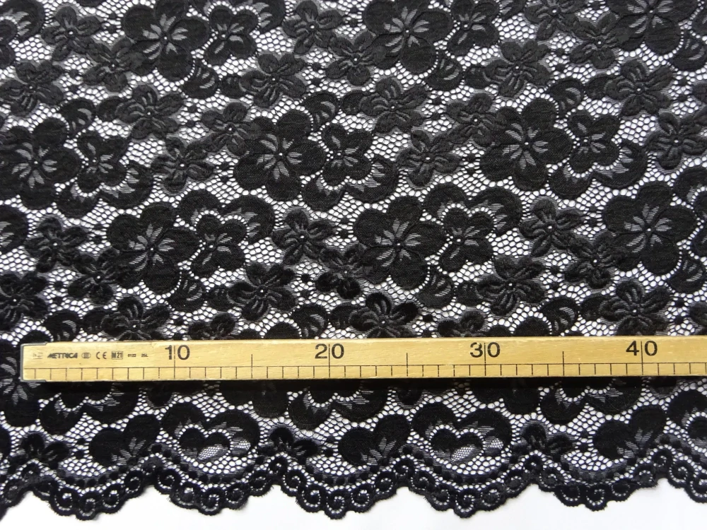 Krajka elastická čierna "kvety" 