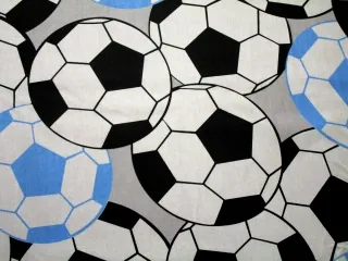Bavlna sivá "modré a čierne futbalové lopty"