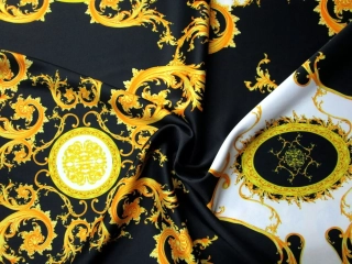 Hodváb čierny "bielo-žltý ornament" 