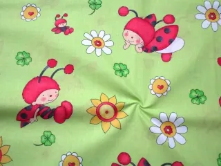 Bavlna zelená "lienky, kvety"