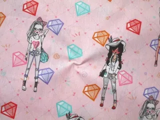 Bavlna ružová "dievčatá, diamanty"