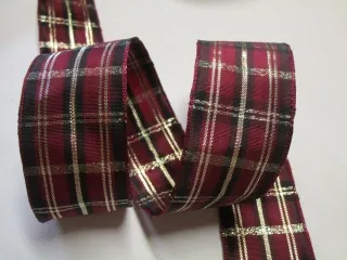 Stuha dekoračná bordová"zlato-čierne káro" - 40 mm