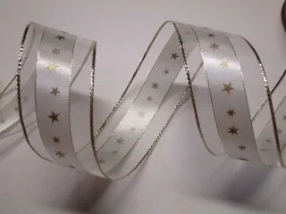 Stuha dekoračná maslová "zlaté hviezdy" - 40 mm