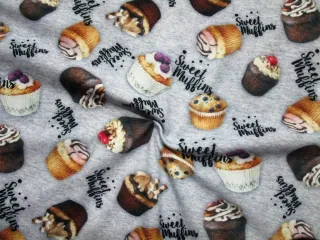 Úplet sivý melír "sweet muffins" - digitálna tlač