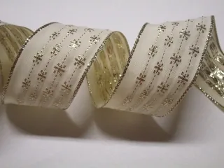 Stuha dekoračná s drôtikom "zlaté vločky" - 40 mm