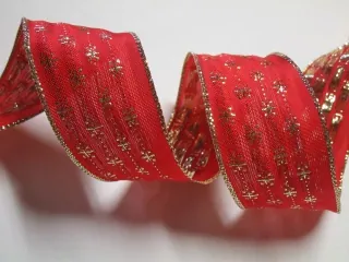 Stuha dekoračná s drôtikom "zlaté vločky" - 40 mm