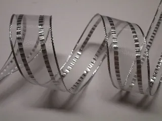 Stuha dekoračná "strieborné pásiky" - 40 mm