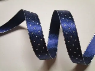 Stuha atlasová tmavomodrá "bodky" - 15 mm