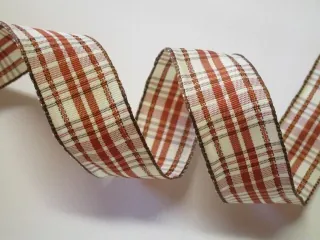 Stuha dekoračná s drôtikom "maslovo-hnedé káro" - 25 mm