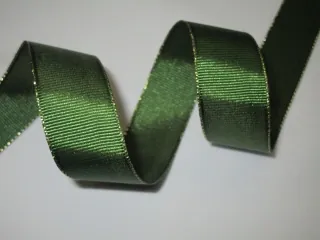Stuha rypsová "zelená so zlatým pásikom" - 25 mm