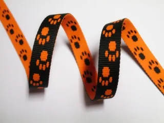 Popruh pomarančovo-čierny "ťapky" - 1,5 cm