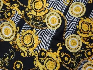Hodváb Versace čierny "bielo-žltý vzor" 