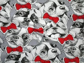 Teplákovina sivá "psík s červenou mašličkou"
