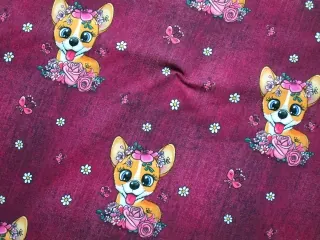 Teplákovina bordó denim "psík s kvetinami"