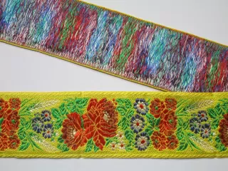 Stuha krojová žltá "kvety" - 6,8 cm