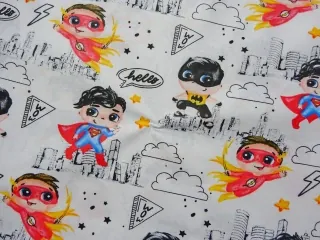 Bavlna biela "detskí superhrdinovia" 