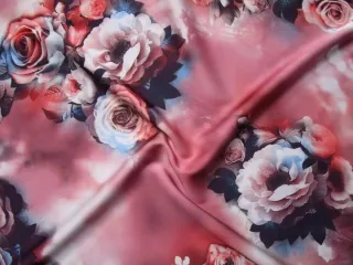 Hodváb ružovo-červený "kvety"