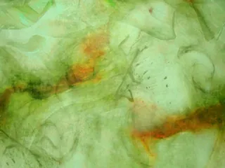 Hodváb zelený "žlto-pomarančový vzor"