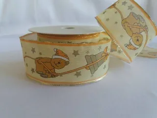 Stuha dekoračná s drôtikom "vianočný macko" - 40 mm