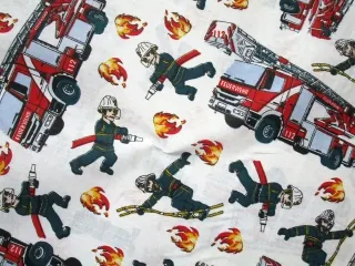 Bavlna biela "hasič, hasičské auto"