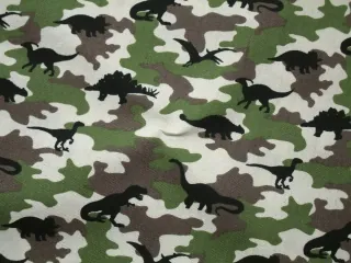 Bavlna béžovo-hnedo-zelená "čierny dinosaurus" 
