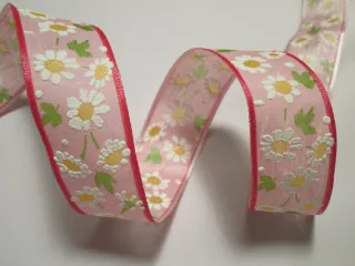 Stuha dekoračná s drôtikom "plastické kvety" - 25 mm