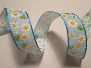 Stuha dekoračná s drôtikom "plastické kvety" - 25 mm