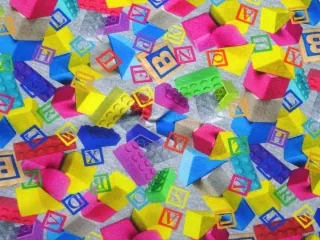 Úplet sivý melír "farebné lego, farebné kocky" - digitálna tlač