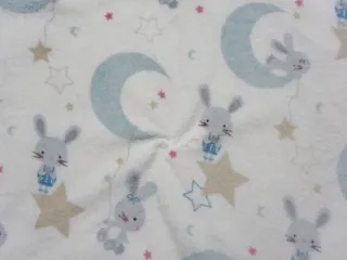 Fleece smotanový "zajko, mesiac, hviezdičky" - OEKO-TEX 