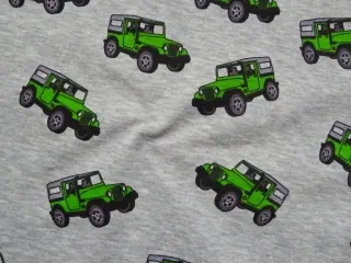 Teplákovina sivý melír "zelené auto" - zateplená