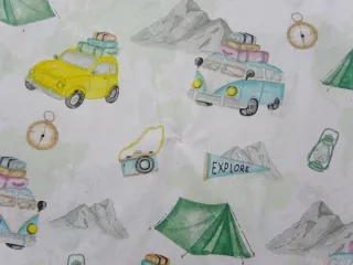Bavlna bielo-zelenkavá "turistický motív" 