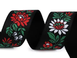 Guma čierna "biele a červené kvety" - 40 mm