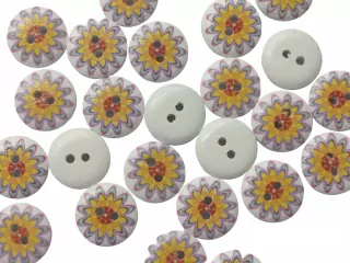 Gombík drevený biely "mandala" - 15 mm