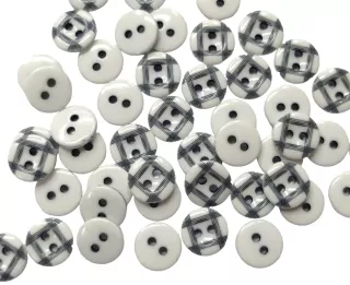 Gombík biely "čierne káro" - 11 mm