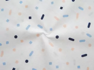 Bavlna biela "marhuľový a modrý geometrický vzor"