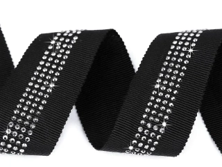 Stuha odevná čierna "tmavosivé kamienky" - 30 mm