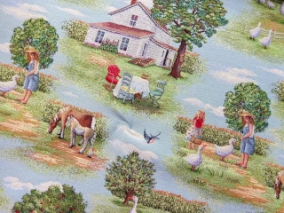 Gobelín zeleno-modrý "farma"
