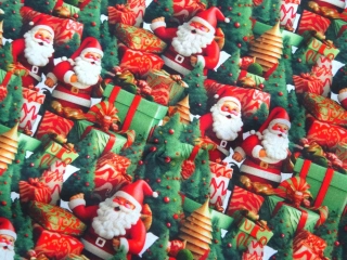 Bavlna zelená "Santa Claus, darčeky"