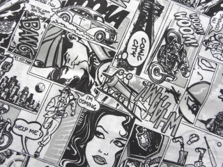 Bavlna biela "čierny komiks"