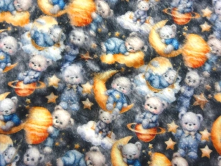 Fleece čierny "macko, mesiac, planéta" 