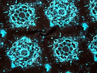 Teplákovina čierna "tyrkysová mandala" - digitálna tlač