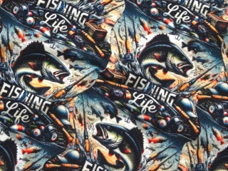 Úplet modrý "fishing life" - digitálna tlač