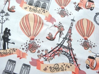 Bavlna biela "Paris, skúter, balón" 