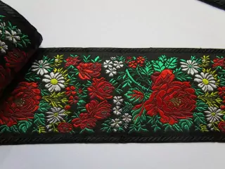 Stuha krojová čierna "kvety" - 9,9 cm