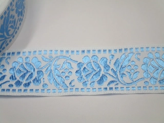 Stuha krojová biela "modrý vzor" - 4 cm